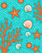 Orange Coral Starfish Sea Life Rug