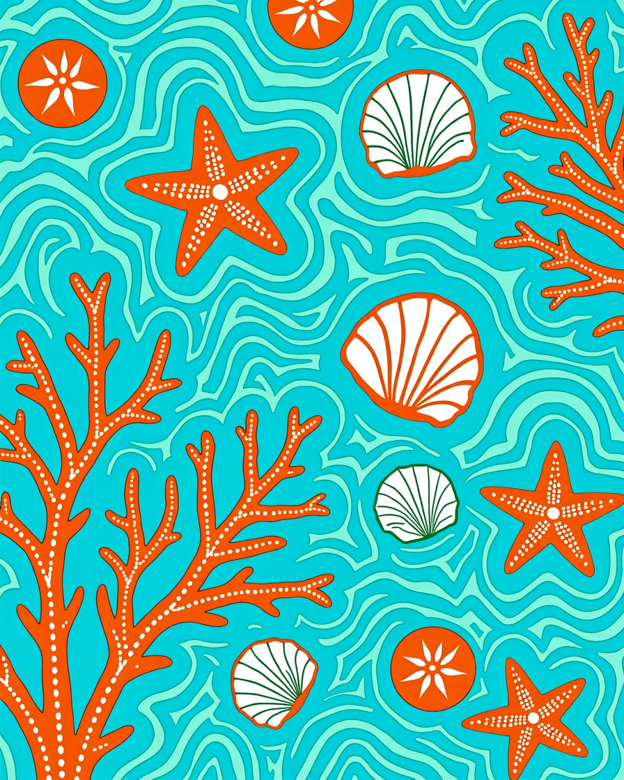 Orange Coral Starfish Sea Life Rug