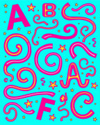 Pink Yellow Alphabet Stars Aqua Background Rug