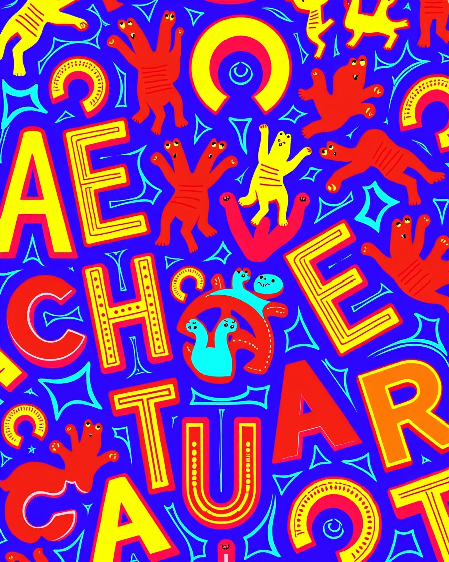 Vibrant Red Yellow Characters Playful Rug