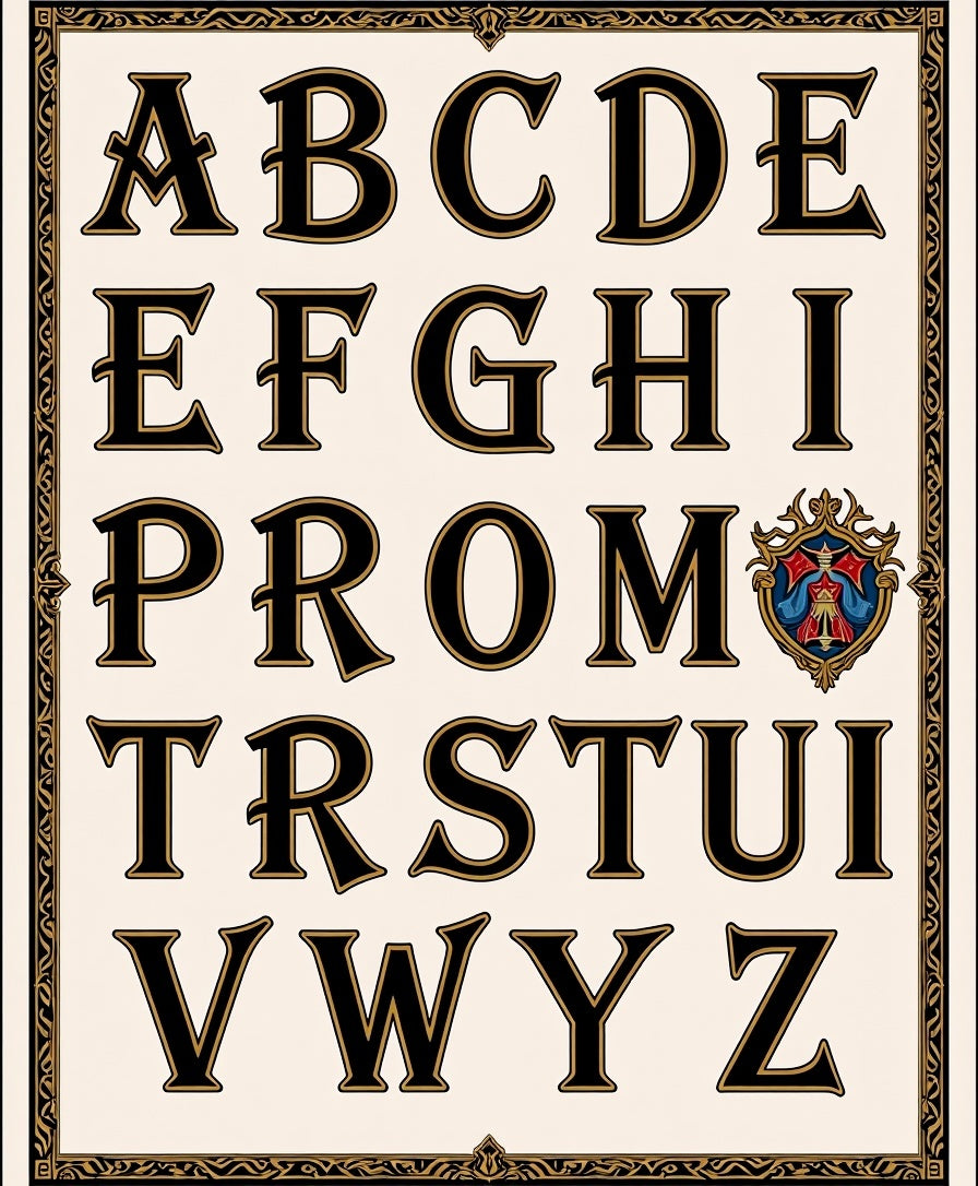 Vintage Serif Alphabet Cream Border Rug