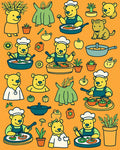 Playful Bears Cooking A Meal Collage Rug