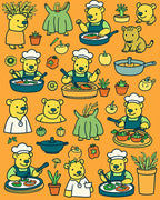 Playful Bears Cooking A Meal Collage Rug