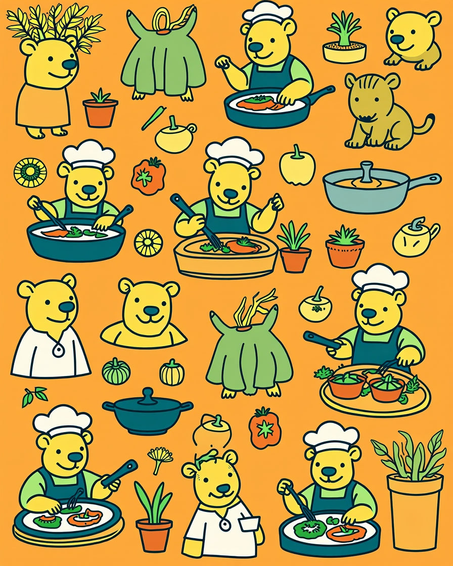 Playful Bears Cooking A Meal Collage Rug