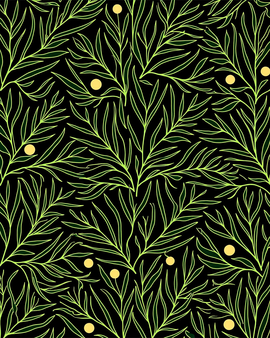 Chartreuse Leafy Branches with Gold Dots Rug