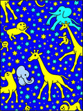 Playful Yellow Animals Blue Starry Rug