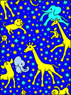 Playful Yellow Animals Blue Starry Rug