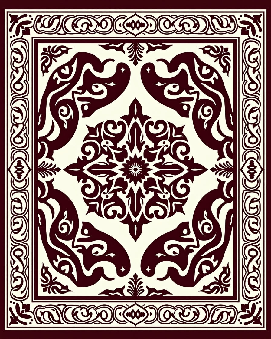 Deep Maroon Ornate Medieval TapestryRug Rug