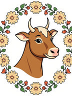 Whimsical Brown Cow Floral Wreath Rug