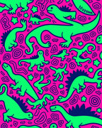 Vibrant Neon Dinosaur Jungle Playful Rug