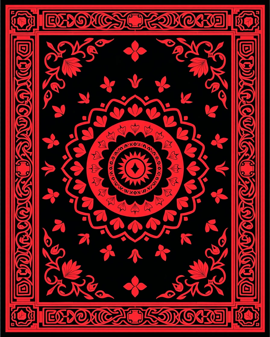 Red Floral Medallion Border Rug
