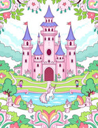 Whimsical Pink Castle Unicorn Garden Rug