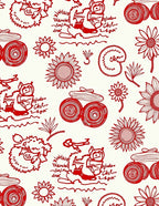 Red Whimsical Sketchy Animal Floral Rug