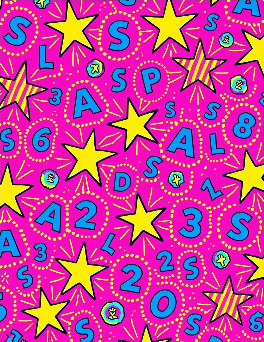 Funky Pink Star Alphabet Abstraction Rug