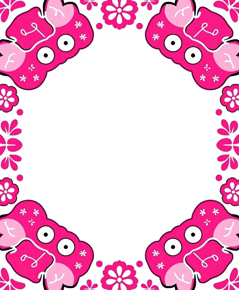 Pink Cartoon Crab Floral Border Rug