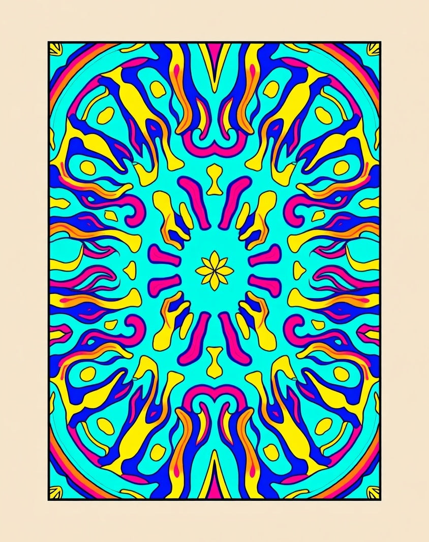 Vibrant Cyan Psychedelic Sunburst Rug