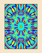 Vibrant Cyan Psychedelic Sunburst Rug