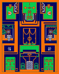 Industrial Blue Orange Green Geometric Collage Rug