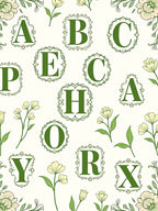 Vintage Green Floral Alphabet Letters Rug