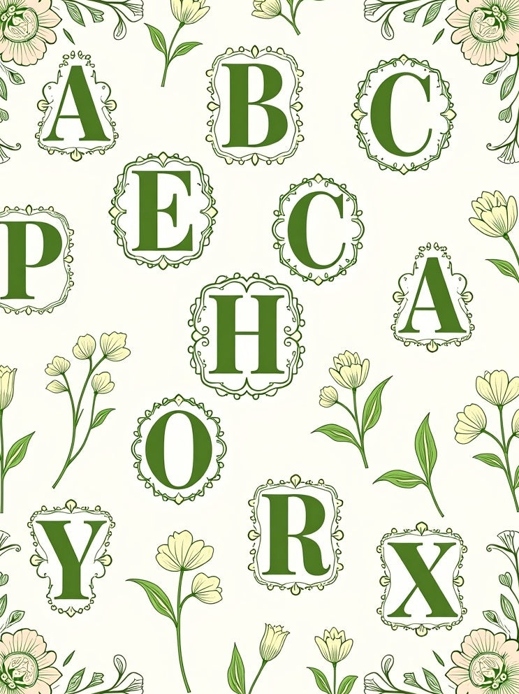 Vintage Green Floral Alphabet Letters Rug
