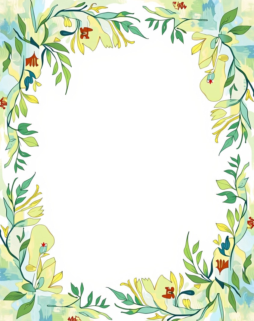 Light Green Floral Vine Border Rug