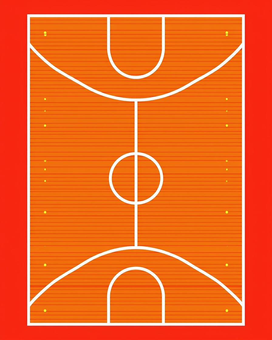 Orange Court White Lines Graphic Rug