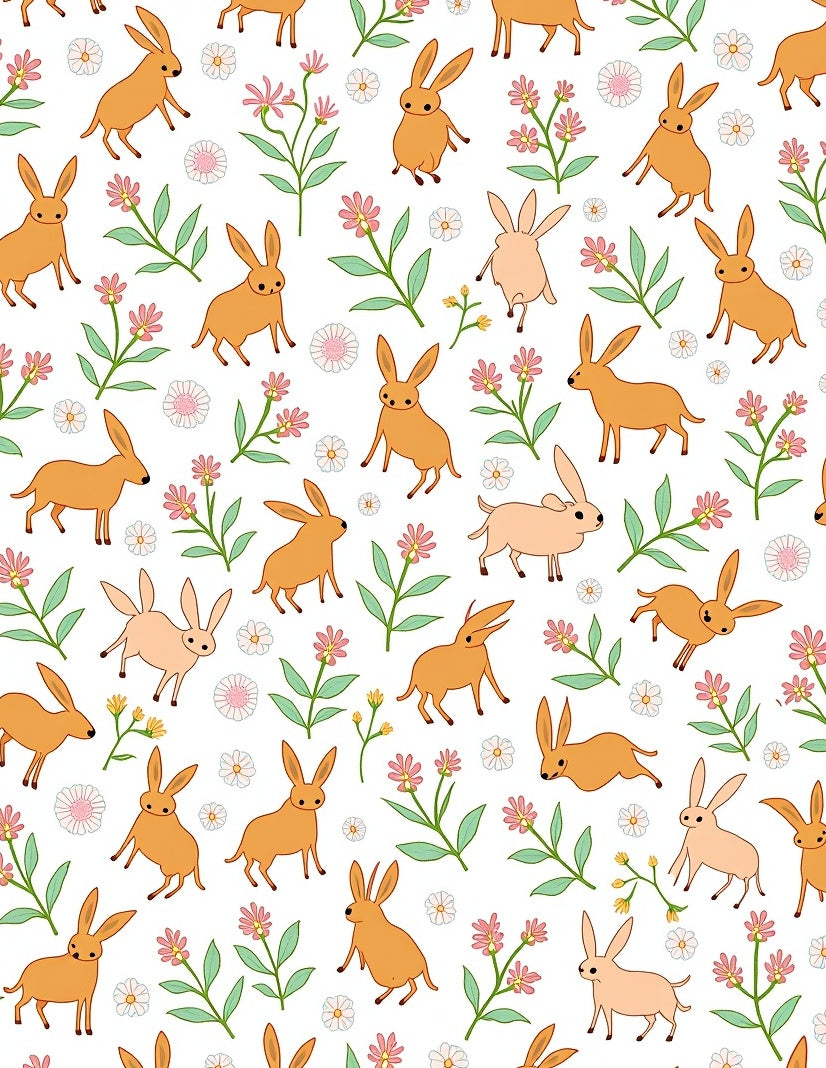 Whimsical Brown Bunny Meadow Floral Rug