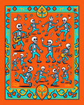 Dancing Skeletons Orange Turquoise Music Rug