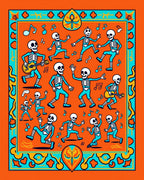 Dancing Skeletons Orange Turquoise Music Rug