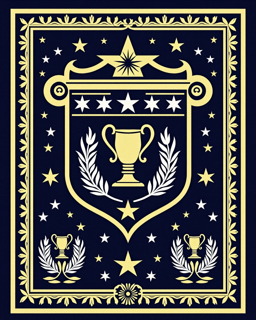 Golden Trophy Crest Navy Star Rug