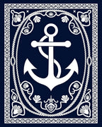 Nautical White Anchor Navy Blue Emblem Rug