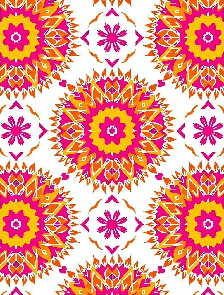 Vibrant Pink Yellow Sunburst Mandala Rug
