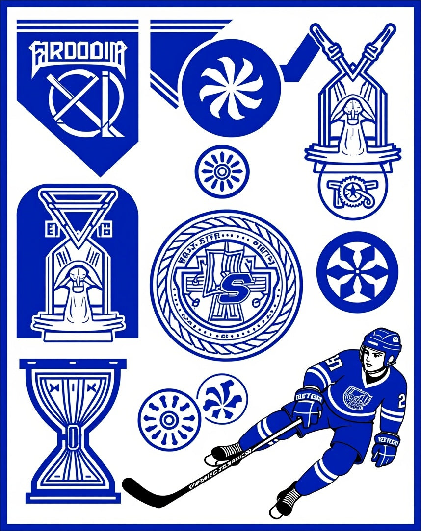 Bold Royal Blue Hockey Emblem Collection Rug