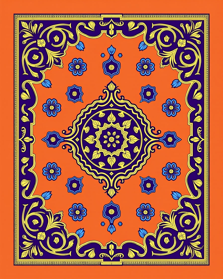 Vibrant Orange Floral Medallion Rug