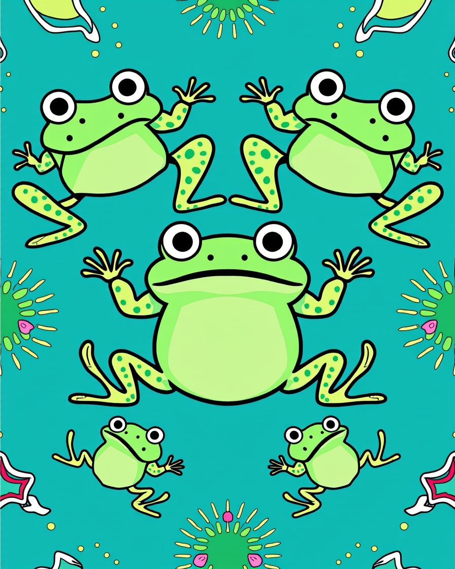 Whimsical Green Frogs Aquatic Scene Rug