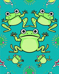 Whimsical Green Frogs Aquatic Scene Rug