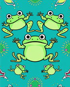 Whimsical Green Frogs Aquatic Scene Rug