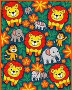 Jungle Animals with Flowers and Leaves Rug