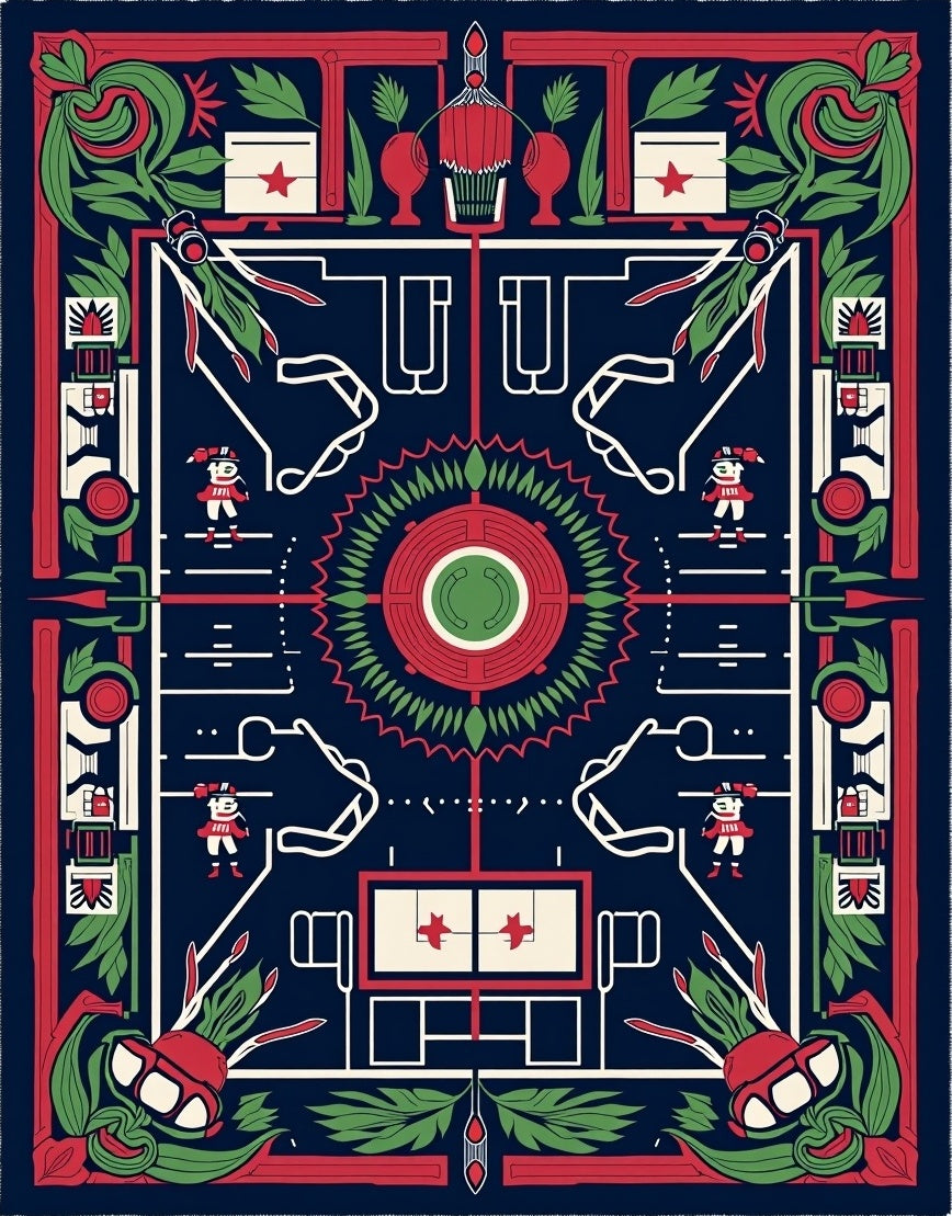 Bold Navy Red Green Geometric Garden Figures Rug