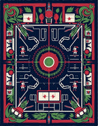 Bold Navy Red Green Geometric Garden Figures Rug