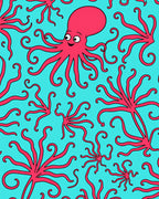Coral Pink Octopus Aquatic Waves Rug