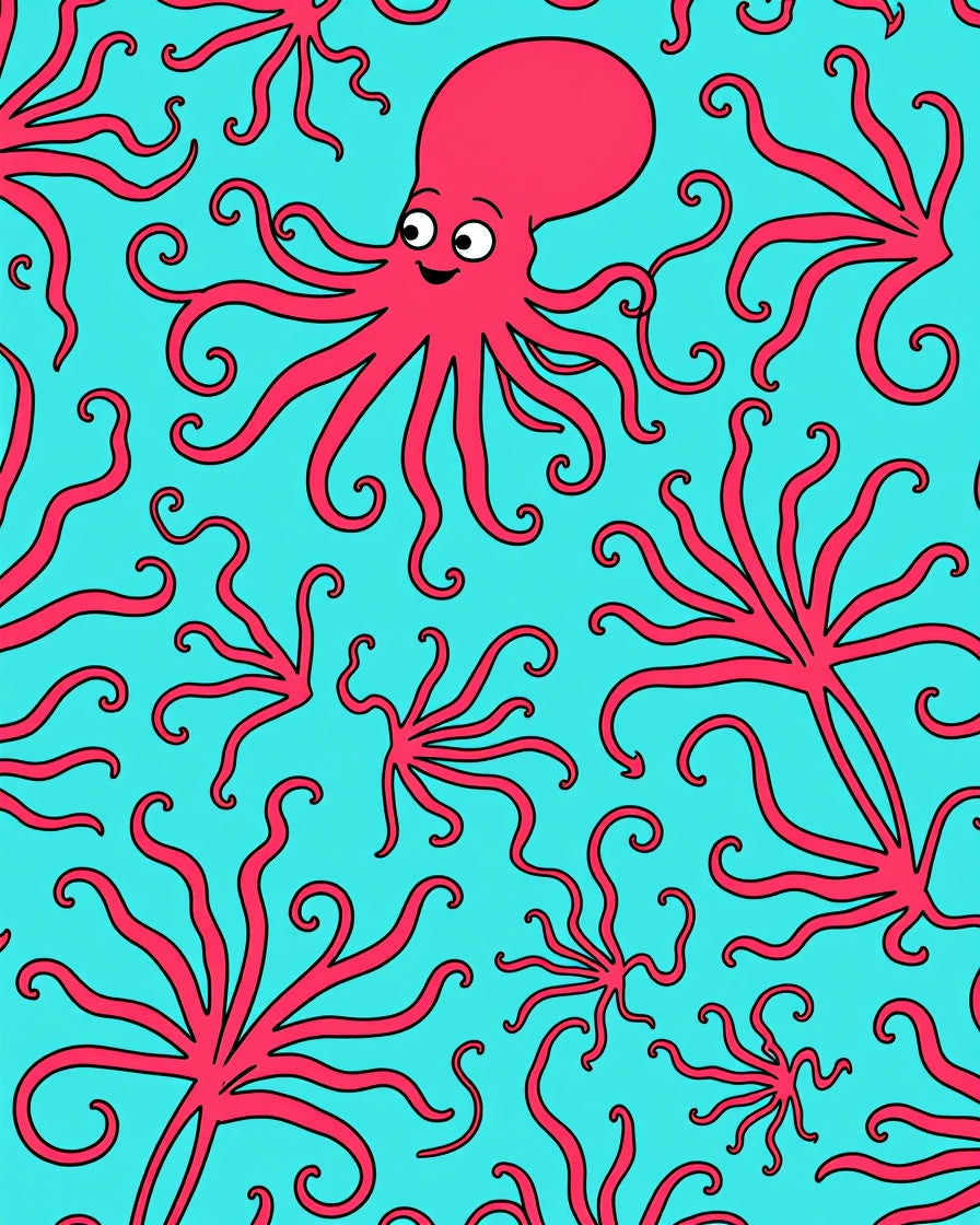 Coral Pink Octopus Aquatic Waves Rug