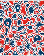 Bold Red Blue Organic Collage Rug