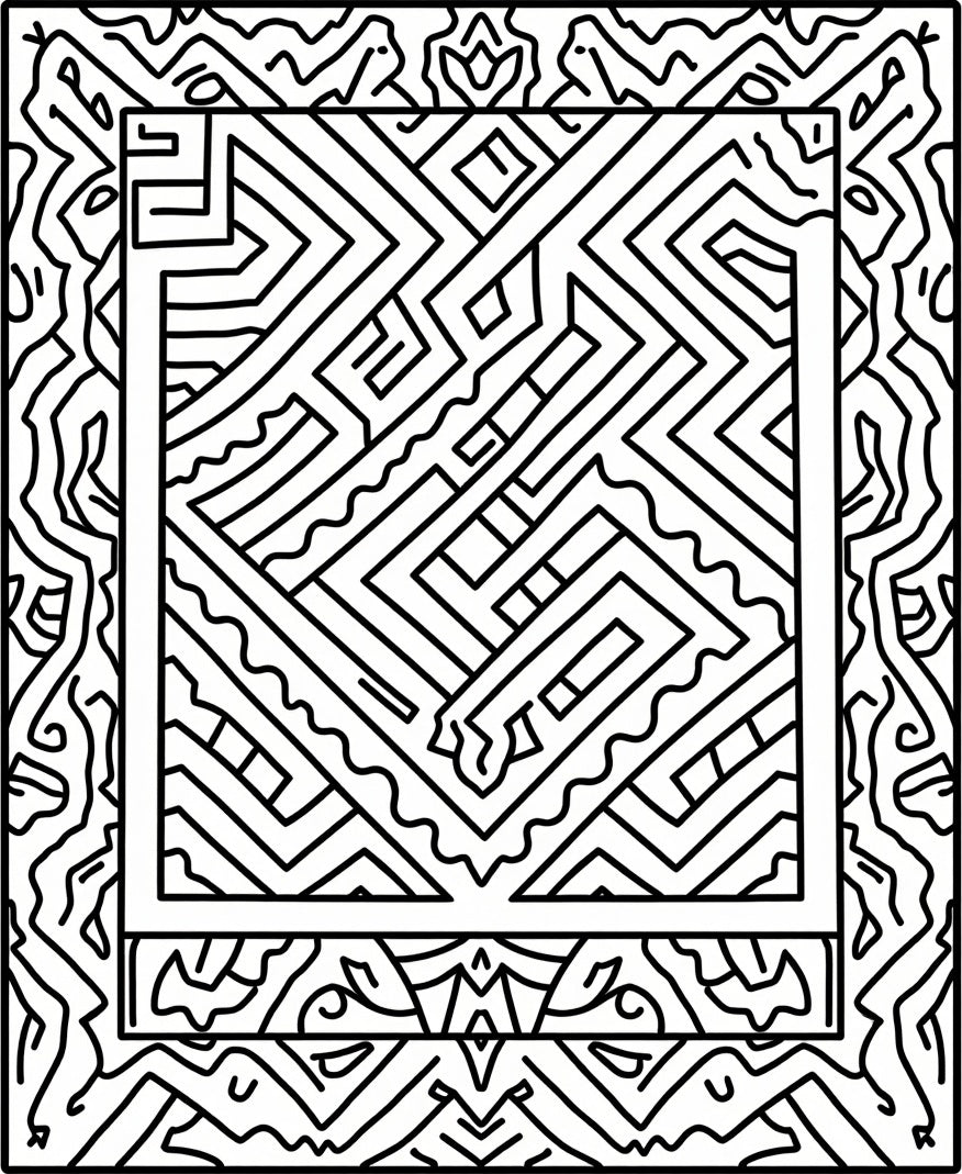 Bold Outline Geometric Labyrinth Border Rug