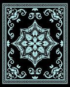 Light Blue Floral Medallion Black Rug