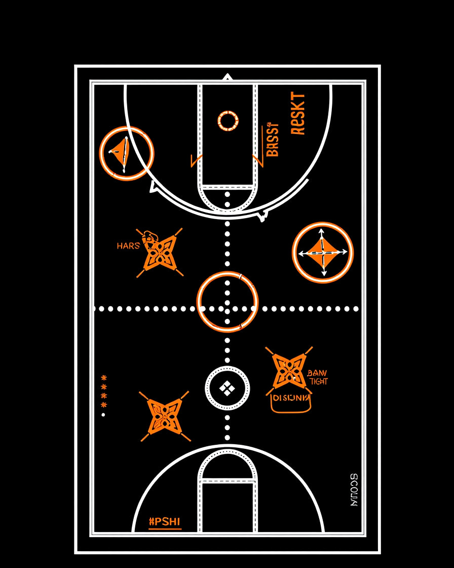 Black Orange Basketball Court Graphics Rug