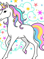 Whimsical Rainbow Unicorn Stars Swirls Rug