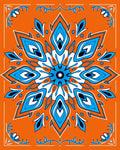 Bright Orange Blue Starburst Mandala Rug
