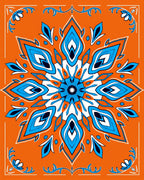 Bright Orange Blue Starburst Mandala Rug
