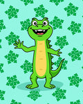 Friendly Green Crocodile Snowflakes Background Rug